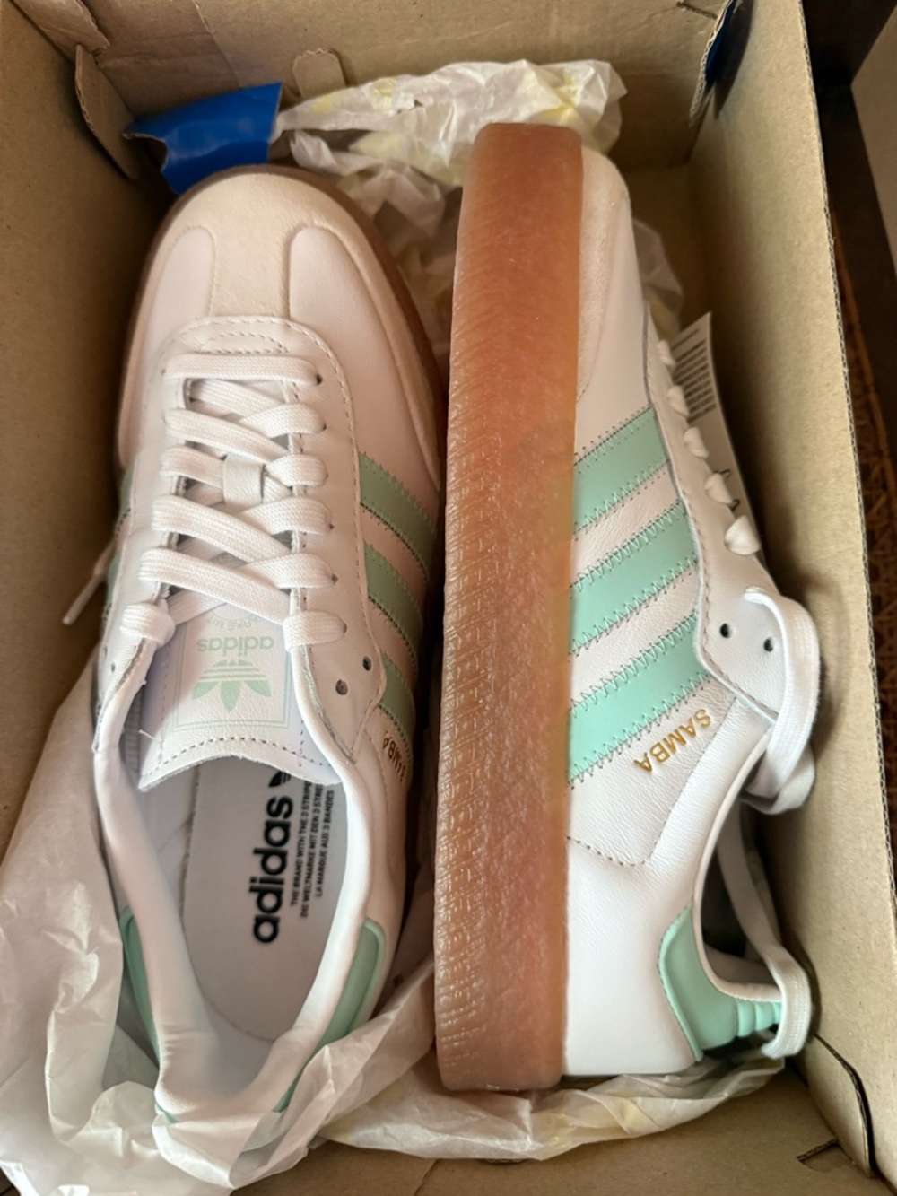 adidas Samba Platform kids Sneakers - White with Mint and Gum Sole